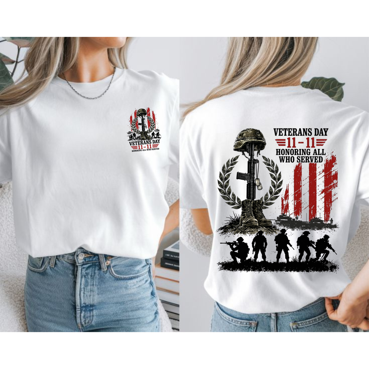 Parke Horizon Tee – Vintage Veterans Day "11-11 Honoring All Who Served" Patriotic Military Graphic T-Shirt
