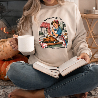 Funny Thanksgiving Turkey Sweatshirt – Give Everyone The Bird Retro Graphic Pullover