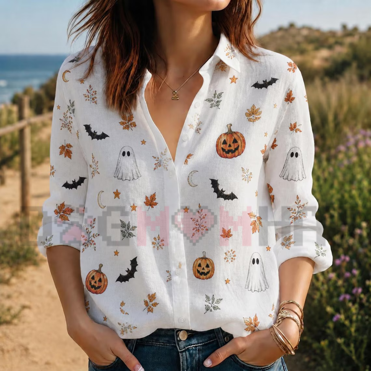 Ghost Pumpkin Autumn Festival Graphic Long-Sleeve Shirt