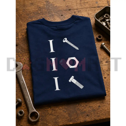 Screws Nuts And Bolts Funny Mechanic Graphic Tee - Navy Cotton Unisex Mechanic Dad Repair Tool T-Shirt