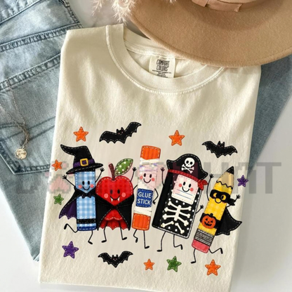 Cute Halloween School Supplies Teacher Graphic T-Shirt