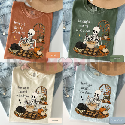 Funny Baking Skeleton Graphic Tee - Soft Cotton Unisex Fall Baking Short Sleeve T-Shirt