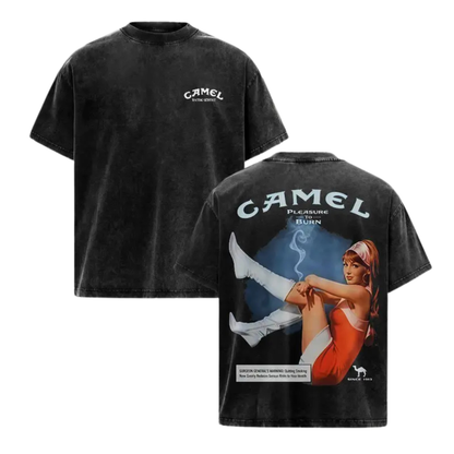 Retro Pinup Siren Mineral Wash Tee - Men's Distressed Acid Wash Oversized Cotton Graphic Shirt