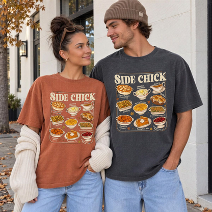 Festive Friction Tee – Retro "Side Chick" Funny Thanksgiving & Friendsgiving Graphic T-Shirt