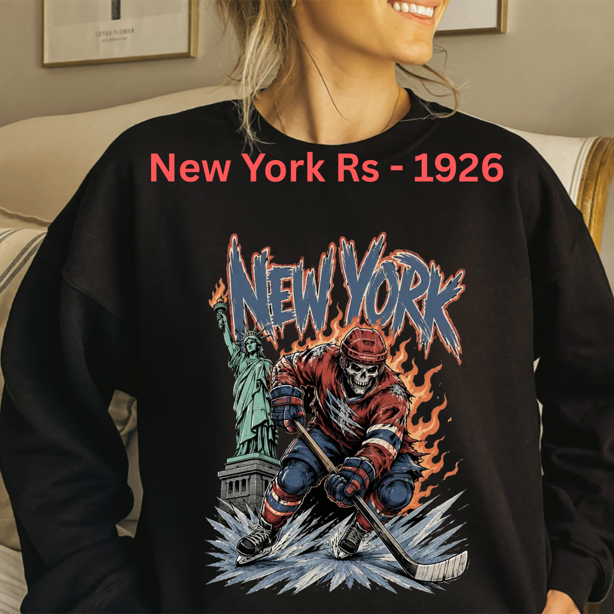 Gildan USA 32 Teams Ice Hockey Skull Vintage Sweatshirt - Classic 90s All Team Game Day Crewneck