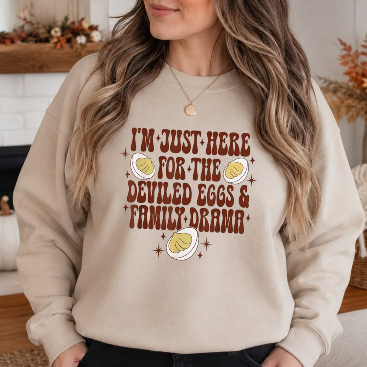 Funny Thanksgiving Deviled Eggs and Family Drama Graphic Sweatshirt
