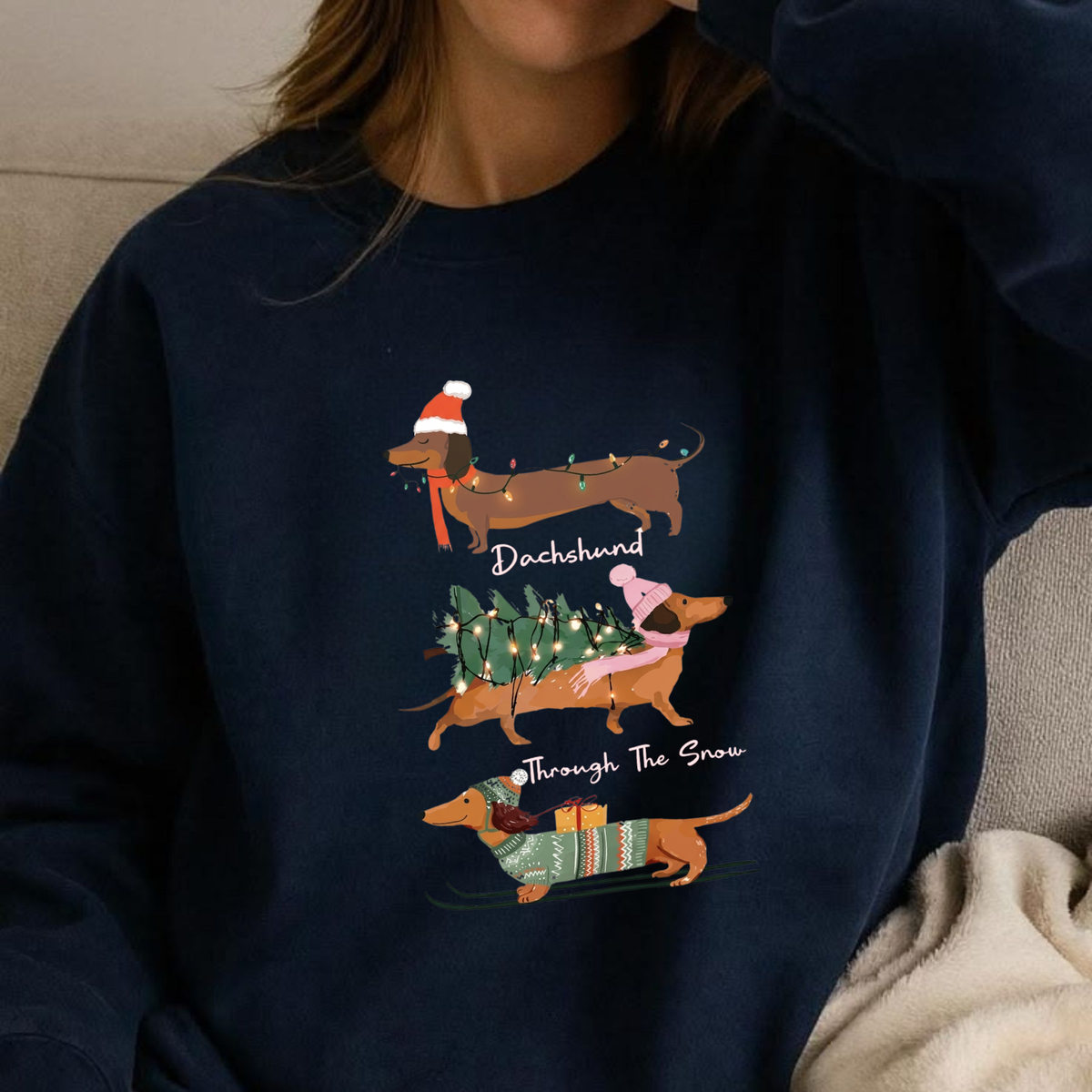 Christmas Wiener Dog Retro Holiday Graphic Sweatshirt