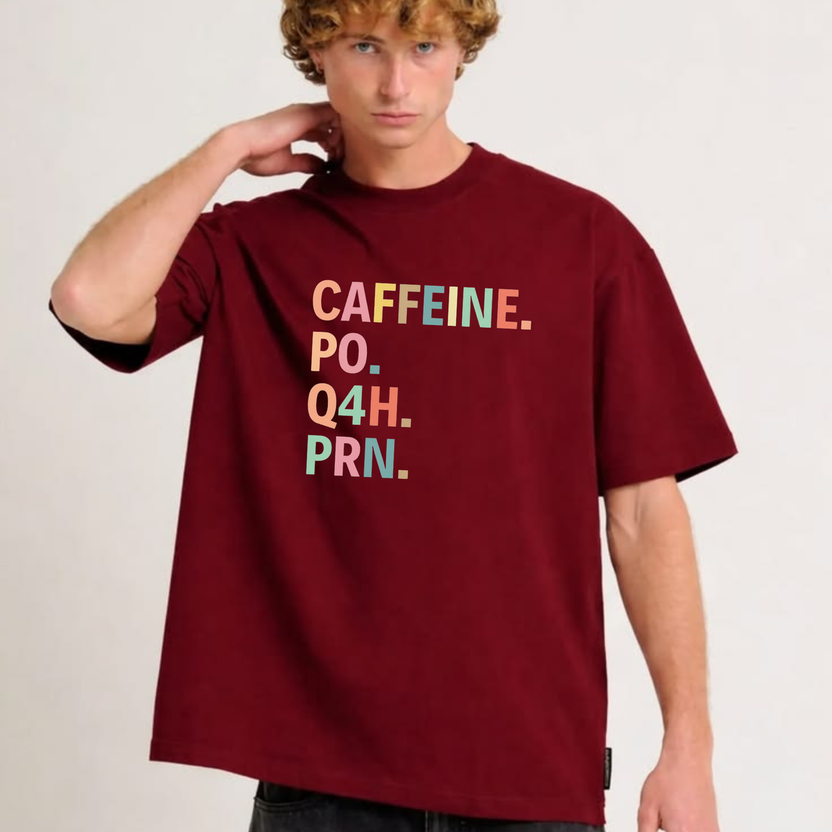 Parke Horizon Tee – "Caffeine PO Q4H PRN" Funny Nurse & Healthcare Worker Graphic Shirt