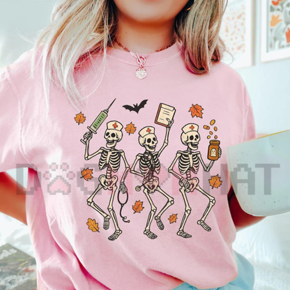 Comfort Colors® Halloween Nurse Skeleton T-Shirt - Spooky Season RN Autumn Tee