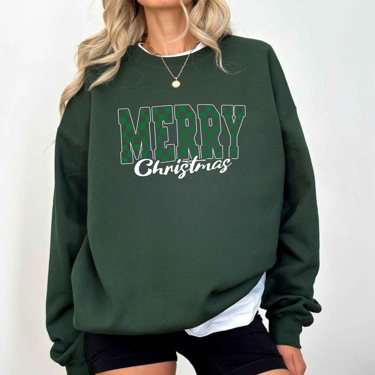 Merry Christmas Checkered Holiday Graphic Sweatshirt
