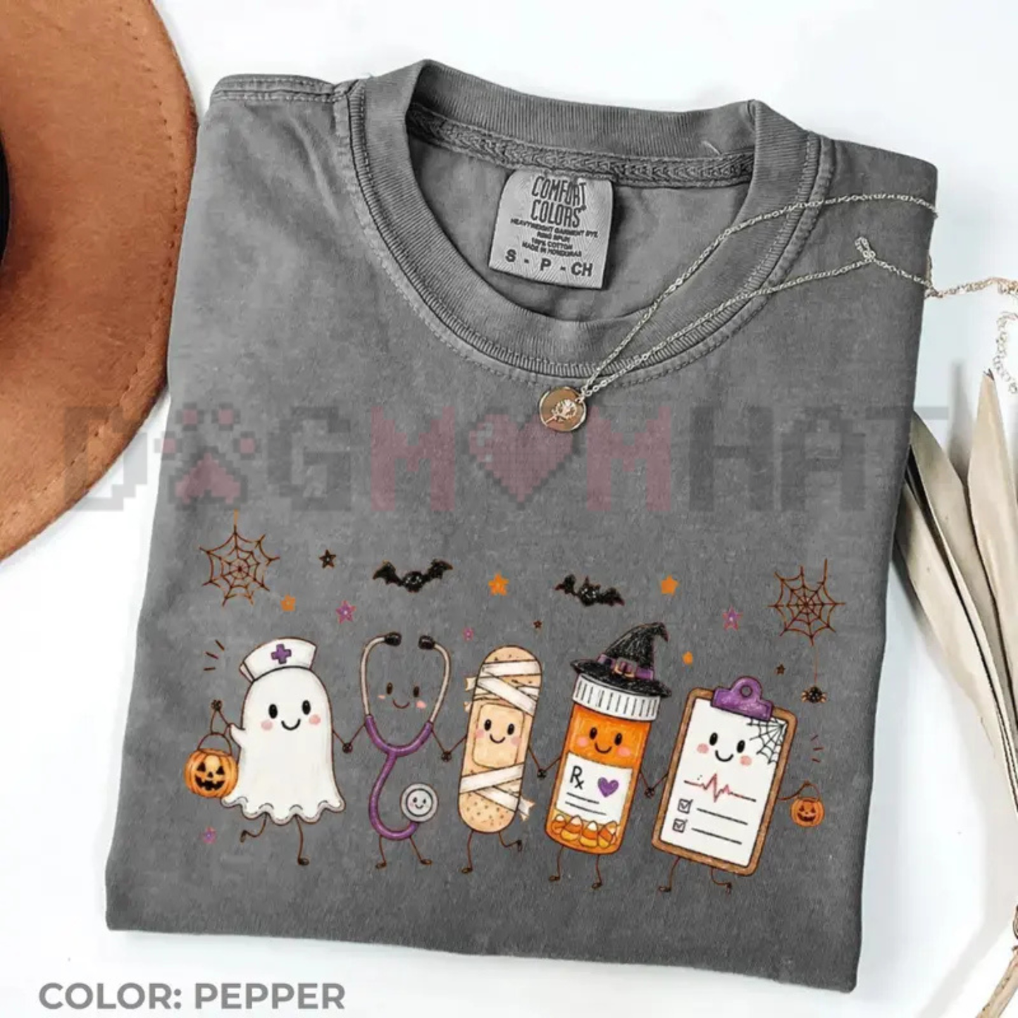 Haunted Healing Doodle Comfort Colors Tee - Halloween Nurse Life Ghost Stethoscope Medical Cotton Shirt