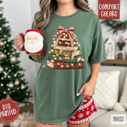 Book Stack Christmas Tree T-Shirt