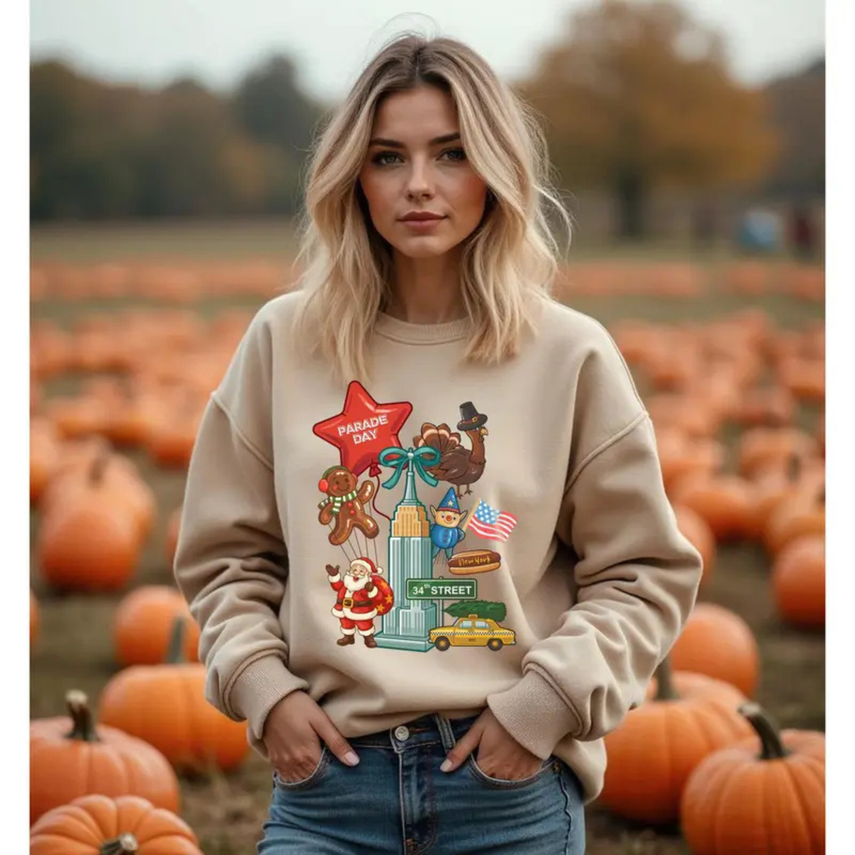 Festive Friction Crewneck – Thanksgiving Day Parade New York Holiday Graphic Sweatshirt