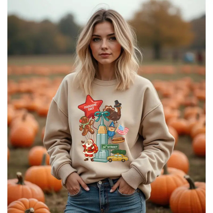 Festive Friction Crewneck – Thanksgiving Day Parade New York Holiday Graphic Sweatshirt