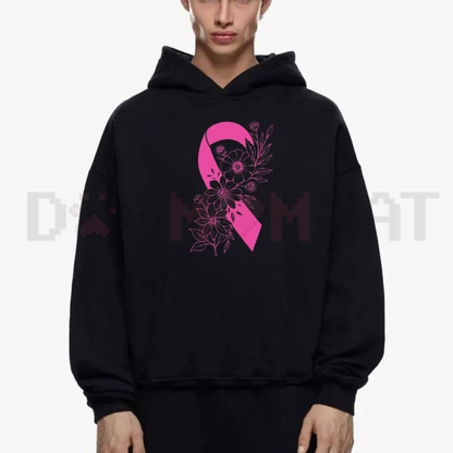 Breast Cancer Floral Ribbon Support Pullover Hoodie