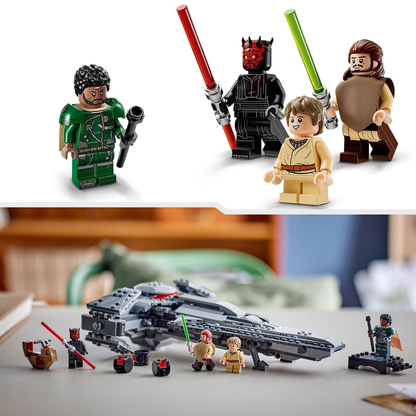 LEGO Star Wars: The Phantom Menace Darth Maul’s Sith Infiltrator, Starship Toy, Includes Qui-Gon Jinn, Darth Maul, Anakin Skywalker, and Exclusive 25th Anniversary Saw Gerrera Minifigure, 75383