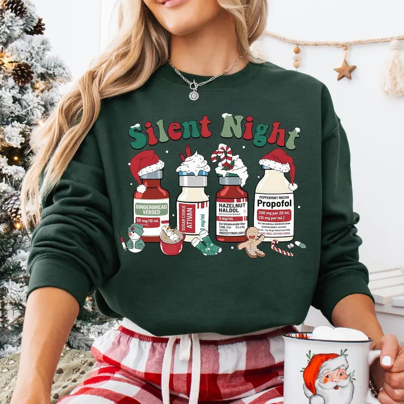 Medical Holiday Nurse Crewneck – "Silent Night" Christmas Sweatshirt