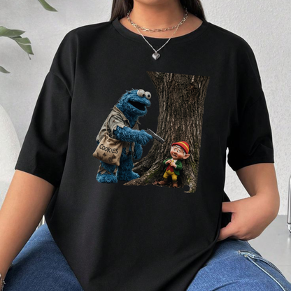 Festive Friction Tee – "Give Me All Cookies" Cursed Cookie Monster Funny Meme Shirt