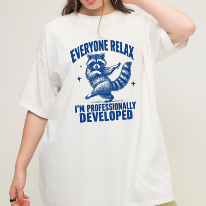 Sanity Check Squad Tee – Funny Raccoon Professionally Developed Teacher Shirt