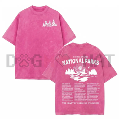 National Parks Gothic Vintage Washed Graphic Tee - Heavyweight Acid Wash Cotton Unisex Grunge Streetwear Oversized T-Shirt