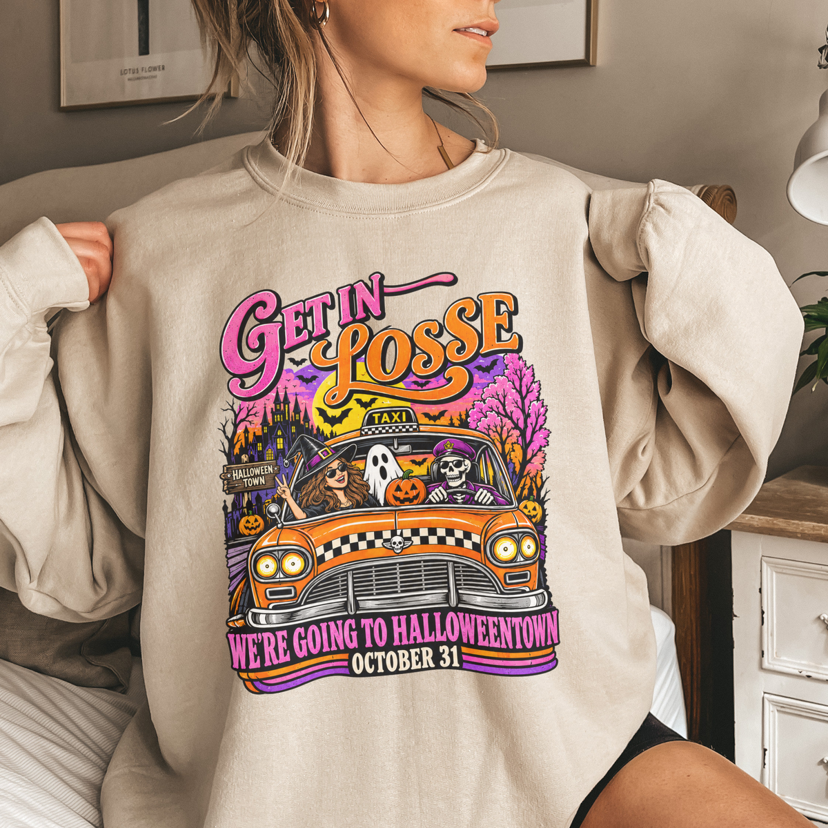 Festive Friction Crewneck – "Going To Halloweentown" Spooky Movie Graphic Sweatshirt