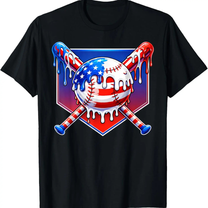 Baseball Drip Patriotic Ice Cream US Flag T-Shirt