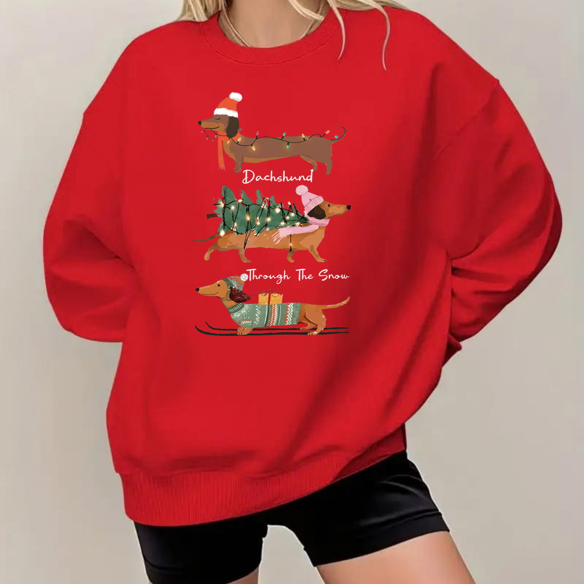 Christmas Wiener Dog Retro Holiday Graphic Sweatshirt