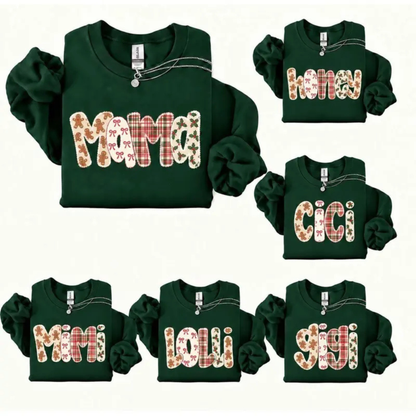 Warm Sugar Cookie Family Crewneck – Personalized Gingerbread Plaid Christmas Sweatshirt