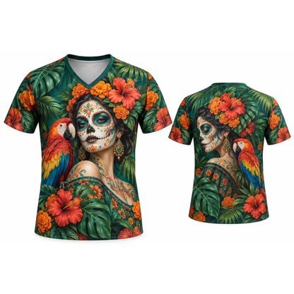 Parke Horizon Top – Women's Día de los Muertos La Catrina Stained Glass V-Neck Sports Top