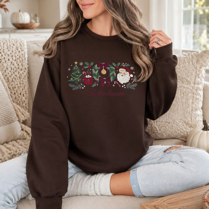 Festive Friction Sweatshirt – Christmas Gingham "Tis The Season" Embroidered Holiday Graphic Crewneck