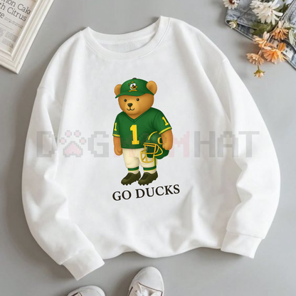 All Team College Football Teddy Bear Graphic Sweatshirt Pullover – White Vintage Sport Varsity Crewneck