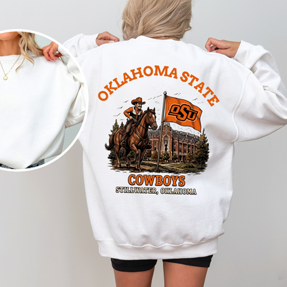 Vintage College Mascot Back Print Black Sweatshirt - Retro University Stadium Graphic Crewneck