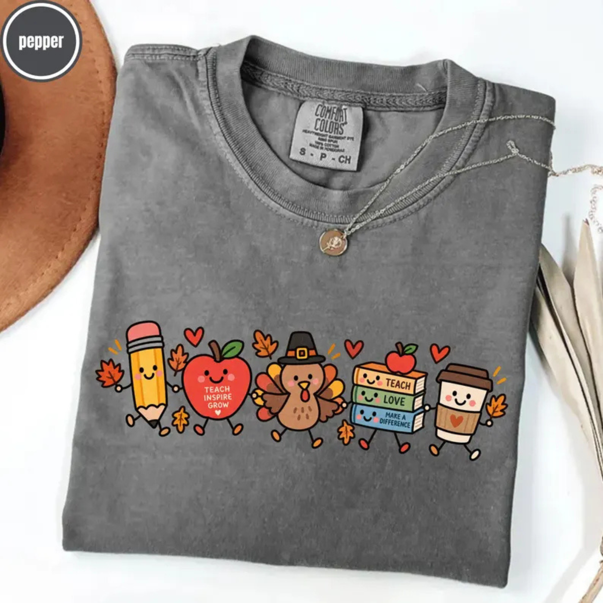 Funny Thanksgiving Turkey Doodle Teacher Graphic T-Shirt