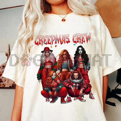 Merry Creepmas T-Shirt – Chibi Christmas & Halloween Movie Characters Tee, Unisex Holiday Cotton Top