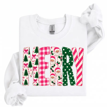 Festive Friction Crewneck – Retro Pink Merry Christmas Polka Dot Tree Sweatshirt