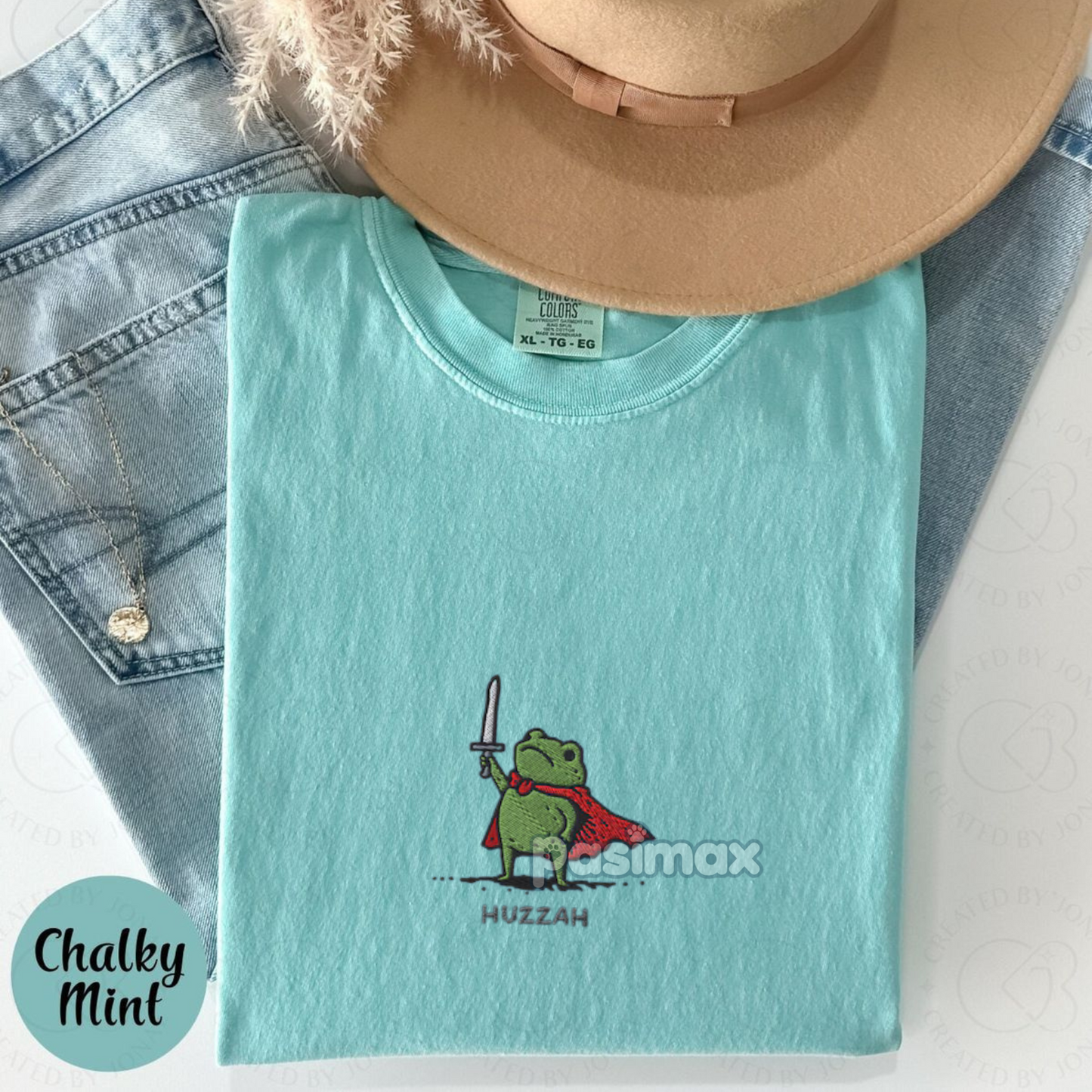 Huzzah Frog with Sword Tee – Embroidered Medieval Frog Shirt