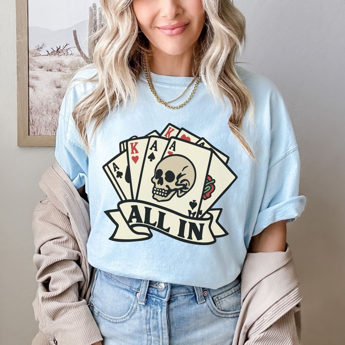 Parke Horizon Tee – Vintage Tattoo "ALL IN" Poker Skull Graphic T-Shirt