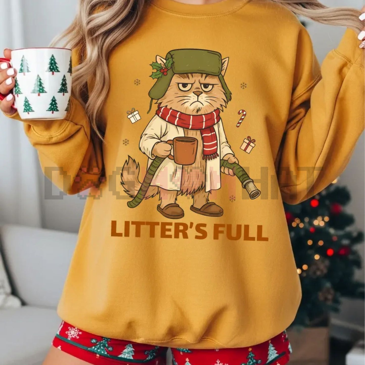 Funny Cat Lover 'Litter's Full' Unisex Crewneck Sweatshirt – Relatable Pet Owner Slogan