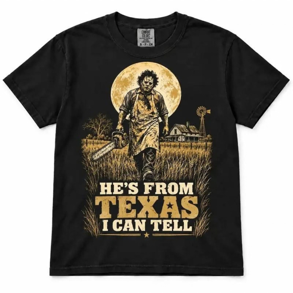 Hes From Texas I Can Tell Chainsaw Horror Graphic T-Shirt