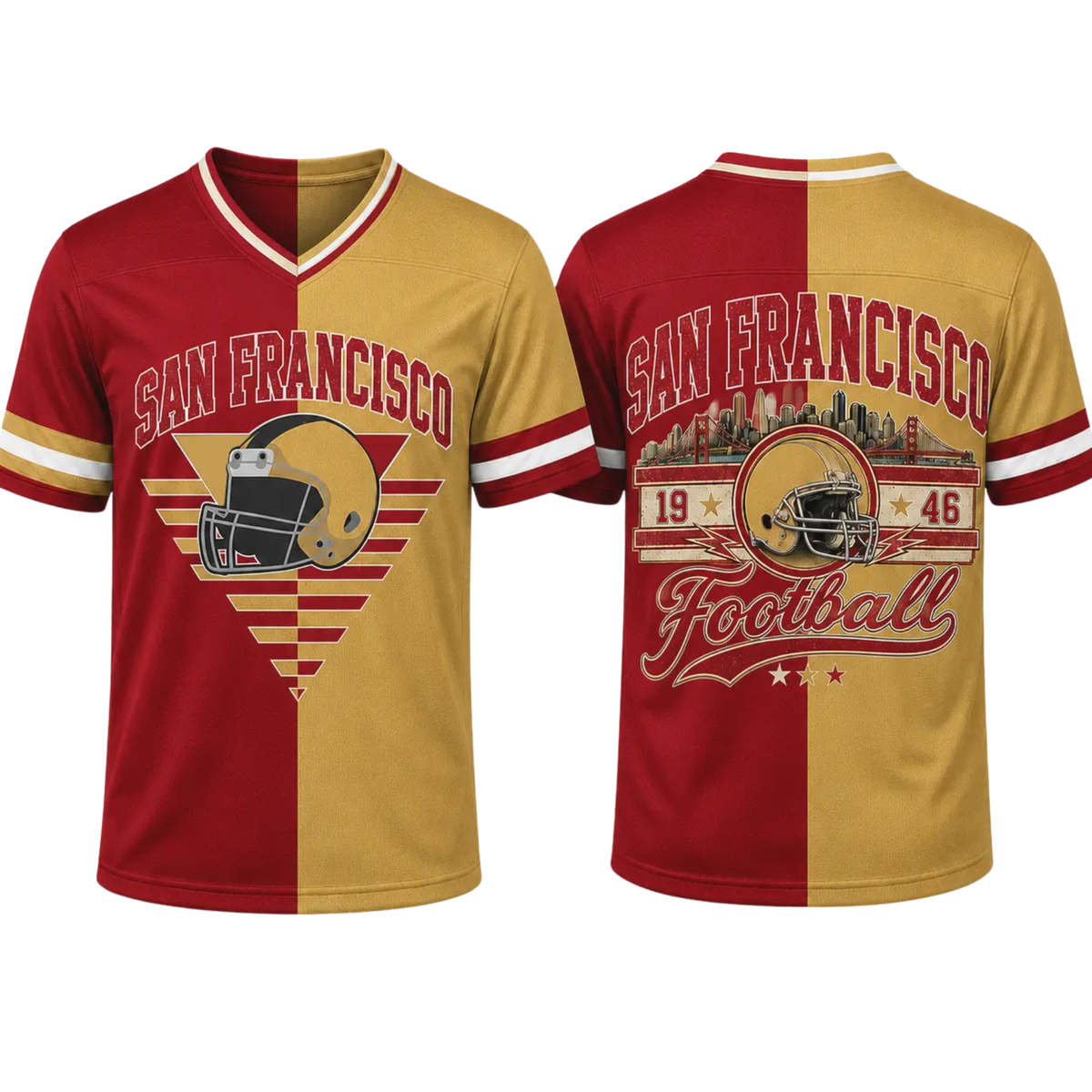 Unisex Two-Tone Split V-Neck Football Fan Jersey - Loose Fit Striped Tailgate Top