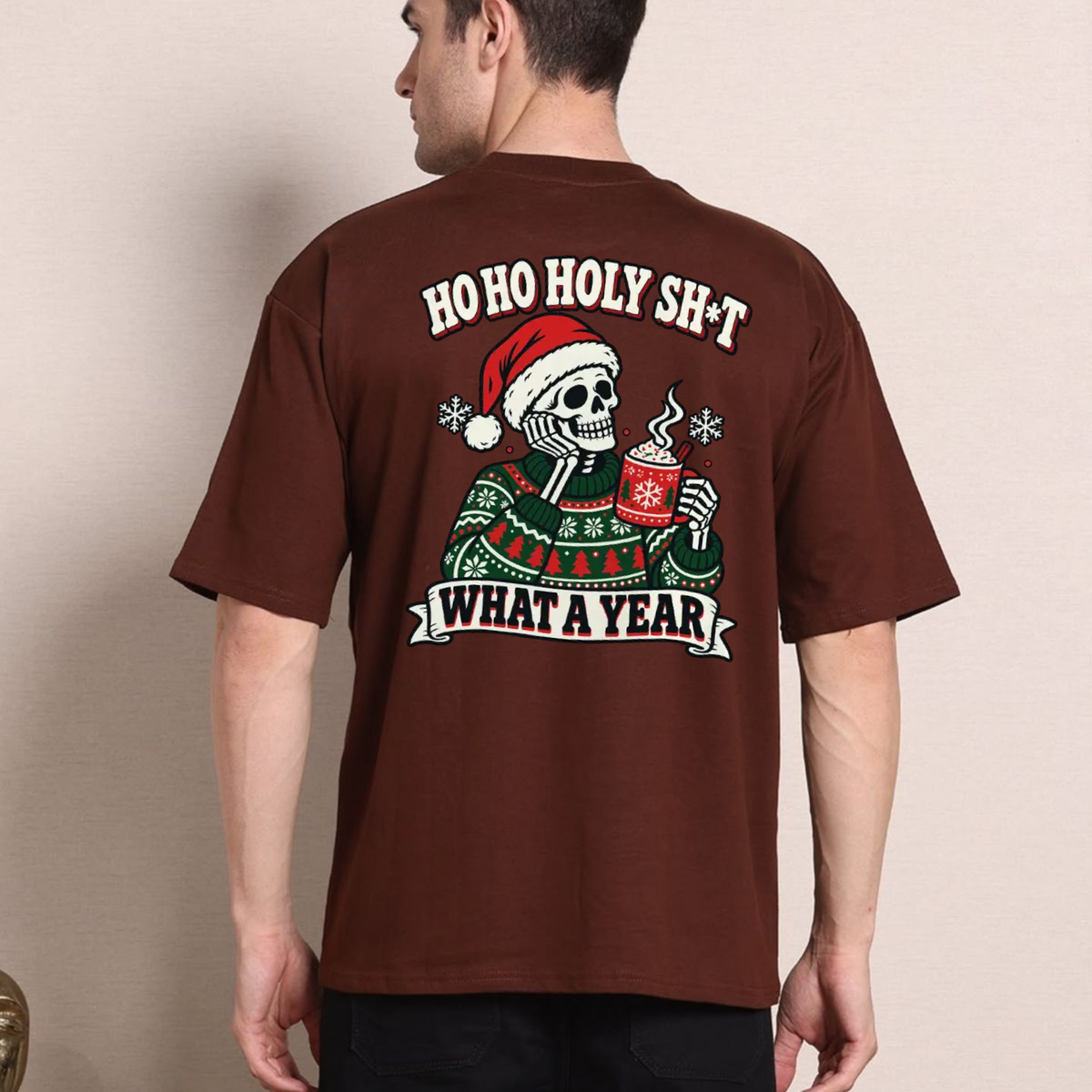 Ho Ho Holy Sh*t What A Year Skeleton Christmas Graphic T-Shirt