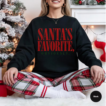 Festive Friction Crewneck – "Santa's Favorite" Funny Christmas Graphic Sweatshirt