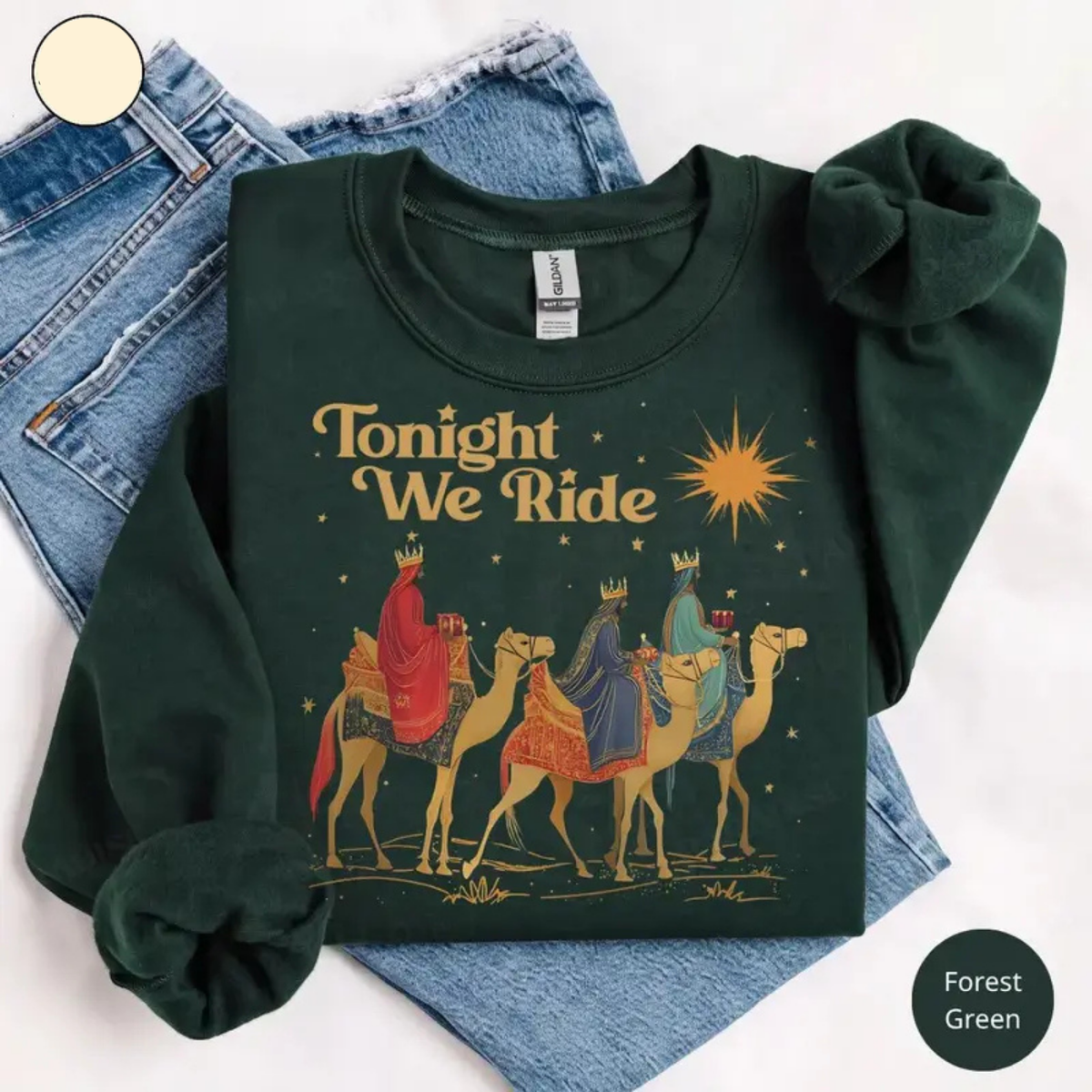 Festive Friction Sweatshirt – "Tonight We Ride" Retro Three Wise Men Faith Graphic Crewneck