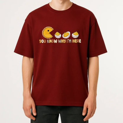 Festive Friction Tee – "You Know Why I'm Here" Deviled Eggs & Pumpkin Pie Thanksgiving Graphic T-Shirt
