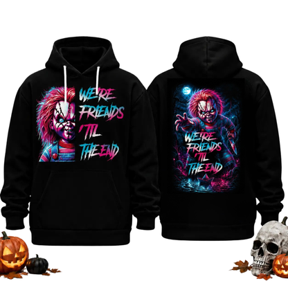 Unisex Horror Movie Villain Double-Sided Graphic Hoodie - Retro Neon Scary Character Pullover Hooded Hoodie