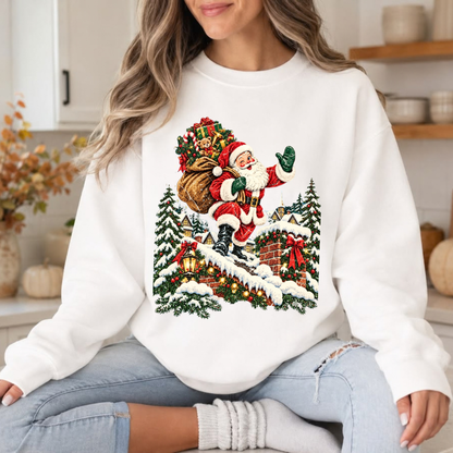 Festive Friction Crewneck – Vintage 90s Retro Santa Christmas Graphic Sweatshirt