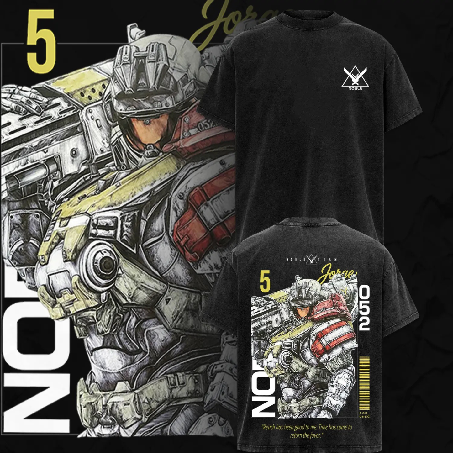 Reach Defenders Noble Team V3 Graphic Tee - Acid Wash Halo Gaming Oversized Shirt