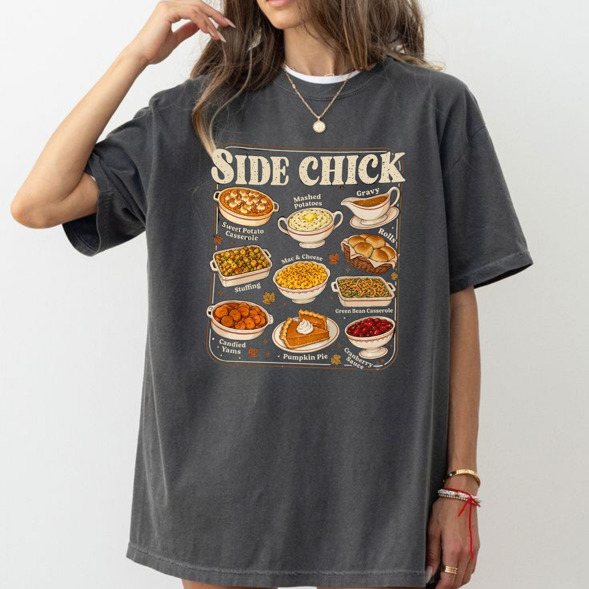 Festive Friction Tee – Retro "Side Chick" Funny Thanksgiving & Friendsgiving Graphic T-Shirt