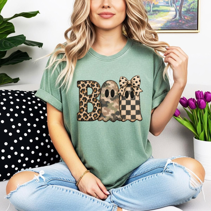 Spooky Safari Glam Tee – Leopard Camo BOO Comfort Colors Halloween Shirt