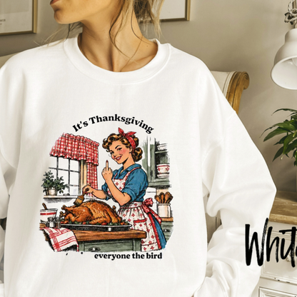 Funny Thanksgiving Turkey Sweatshirt – Give Everyone The Bird Retro Graphic Pullover